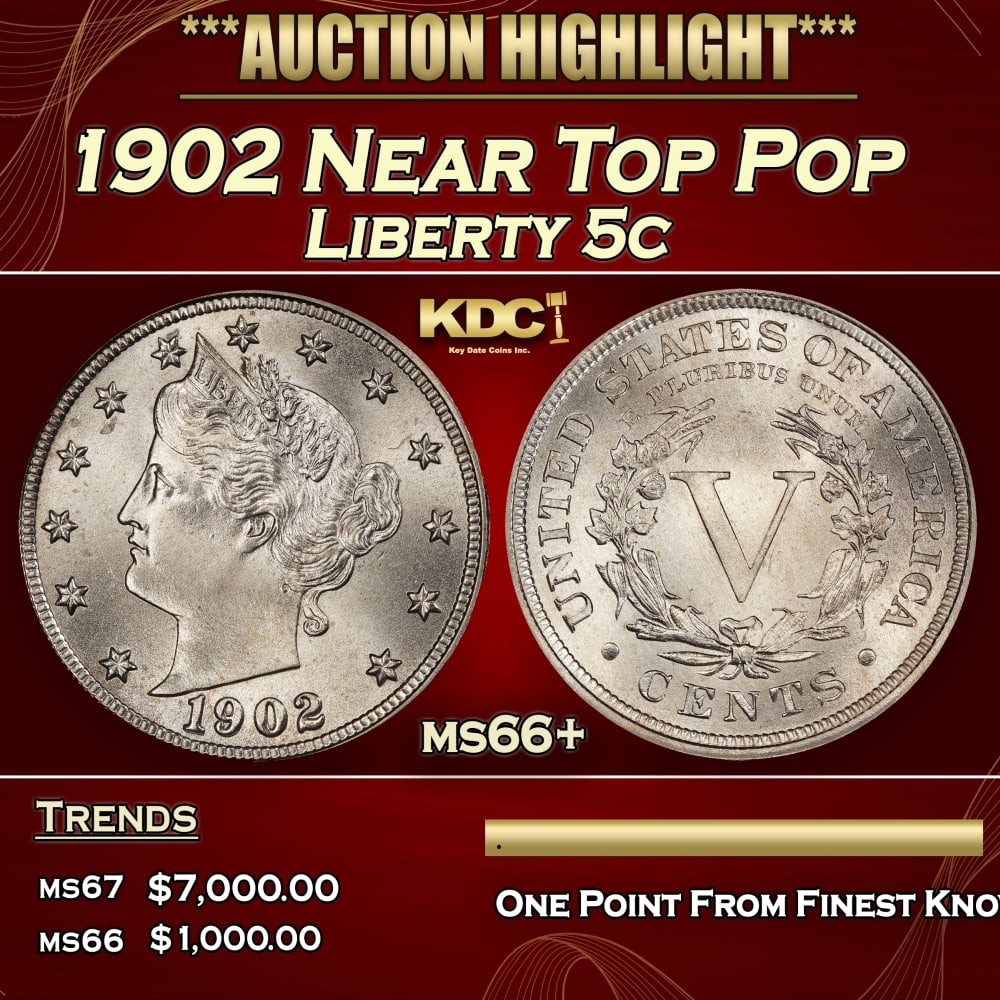 1902 Liberty Nickel Near Top Pop 5c ms66+ SEGS: 1902 Near Top Pop Liberty Nickel 5c ms66+ SEGS. 0
