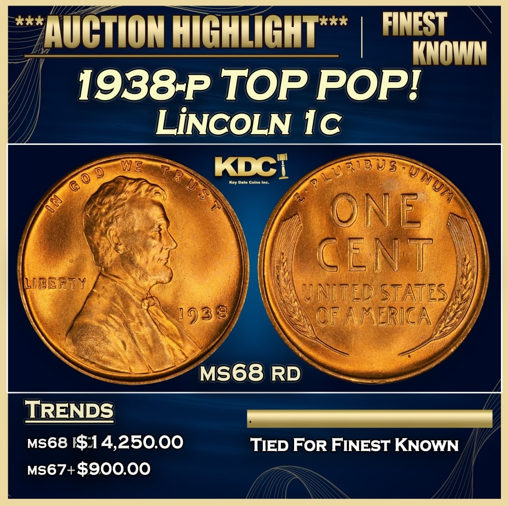 1938-p Lincoln Cent TOP POP! 1c ms68 rd SEGS: 1938-p TOP POP! Lincoln Cent 1c ms68 rd SEGS. 0