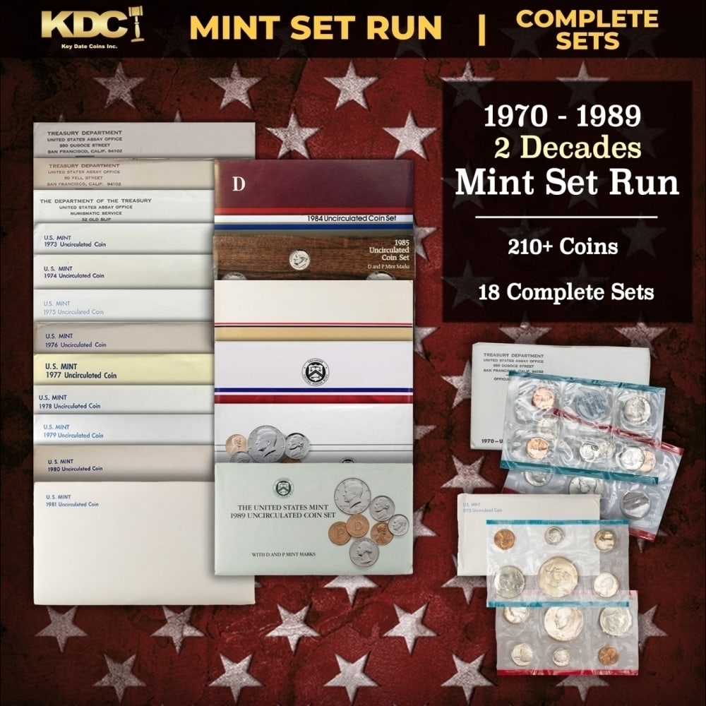 1970-1989 2 Decades Mint Set Run - 218 Coins, 18 Complete Sets Includes All Ike Years (1 of 19)
