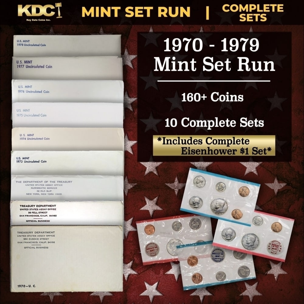 1970-1979 Mint Set Run 168 Coins 10 Complete Sets Complete Ike $1 Set: 1970-1979 Mint Set Run 168 Coins 10 Complete Sets Complete Ike $1 Set.