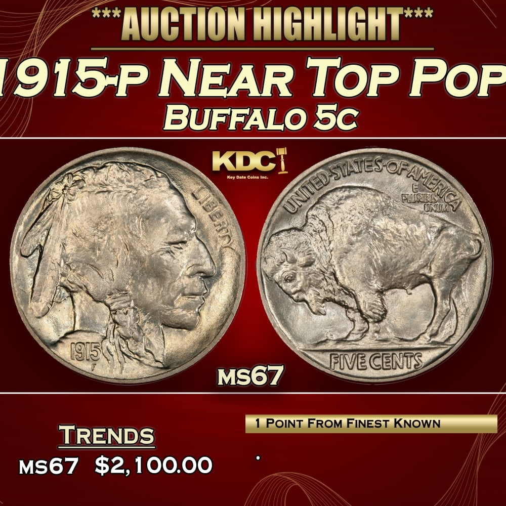 1915-p Buffalo Nickel Near Top Pop! 5c ms67 SEGS: 1915-p Near Top Pop! Buffalo Nickel 5c ms67 SEGS.