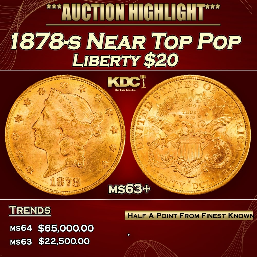 1878-s Gold Liberty Double Eagle Near Top Pop $20 ms63+ SEGS (1 of 3)