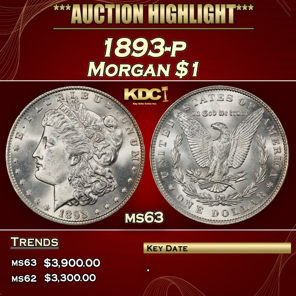 1893-p Morgan Dollar $1 ms63 USCG: 1893-p Morgan Dollar $1 ms63 USCG. 0