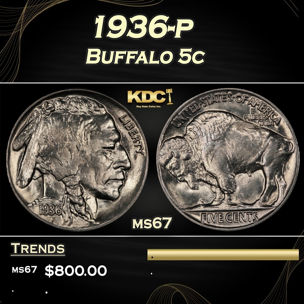 1936-p Buffalo Nickel 5c ms67 SEGS: 1936-p Buffalo Nickel 5c ms67 SEGS.
