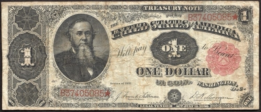 1891 $1 Treasury Note Edwin M Stanton Grades vf++ Signatures Tillman/Morgan (1 of 2)