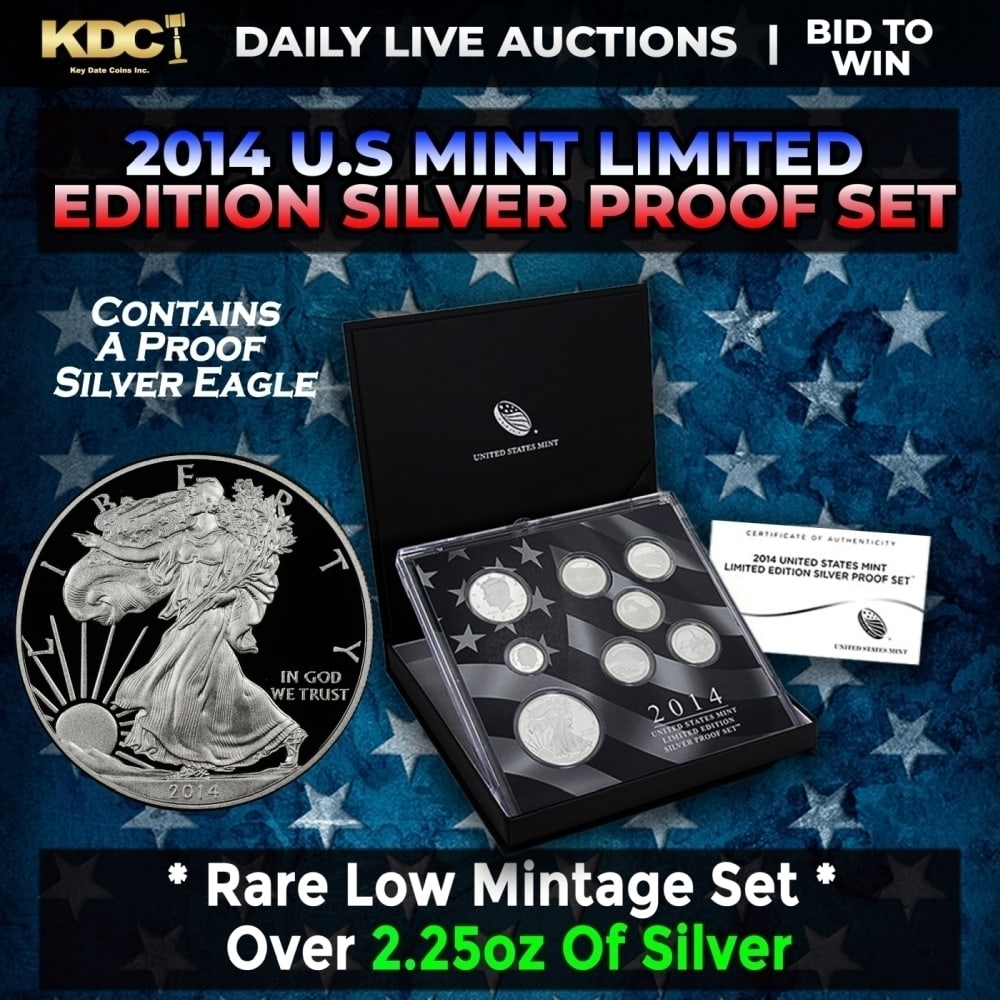 RARE 2014 United States Mint Limited Edition Silver Proof Set 8 coins, Over 2.25oz Of Silver low: RARE 2014 United States Mint Limited Edition Silver Proof Set 8 coins, Over 2.25oz Of Silver low mintage. Launched as part of an annual series by the United States Mint, the 2014 set is a continuation