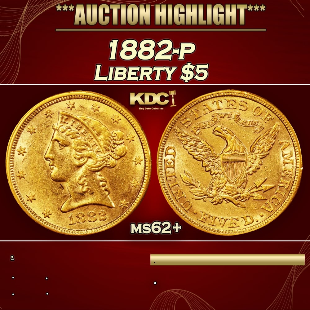 1882-p Gold Liberty Half Eagle $5 ms62+ USCG (1 of 3)