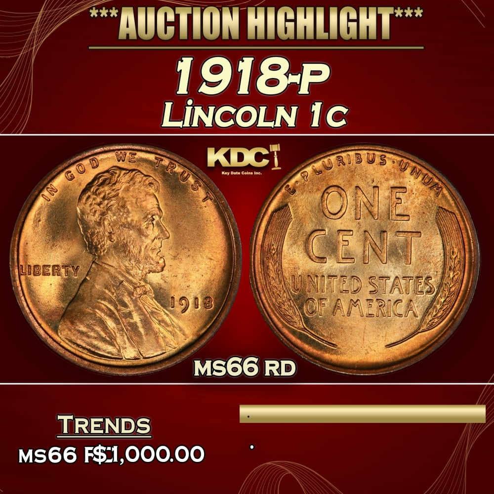 1918-p Lincoln Cent 1c ms66 rd SEGS: 1918-p Lincoln Cent 1c ms66 rd SEGS. 0