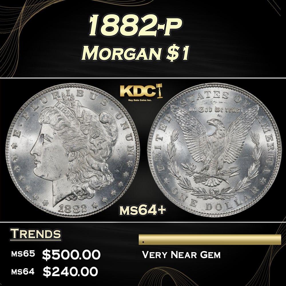 1882-p Morgan Dollar $1 Grades ms64+ (1 of 3)