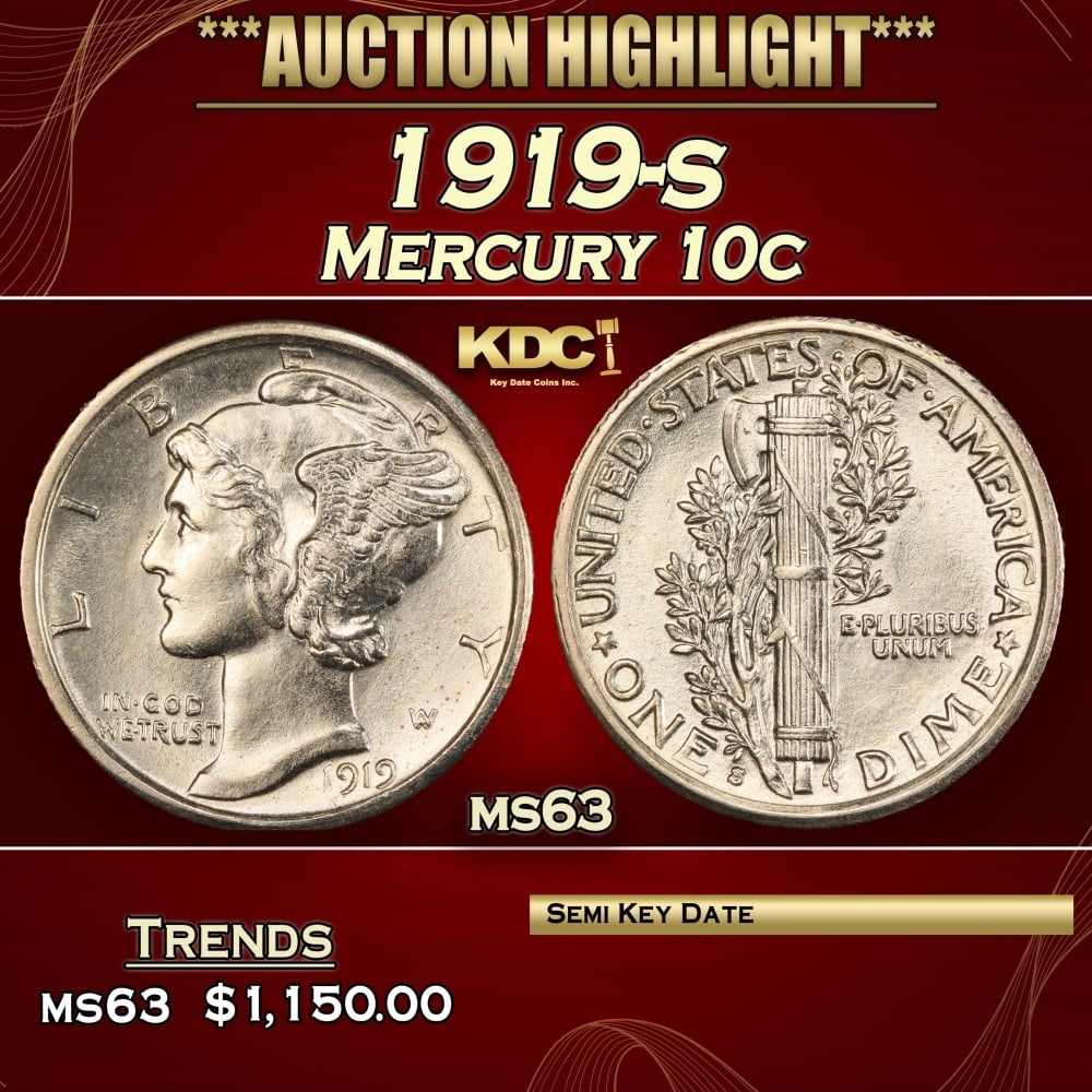 1919-s Mercury Dime 10c ms63 USCG (1 of 3)