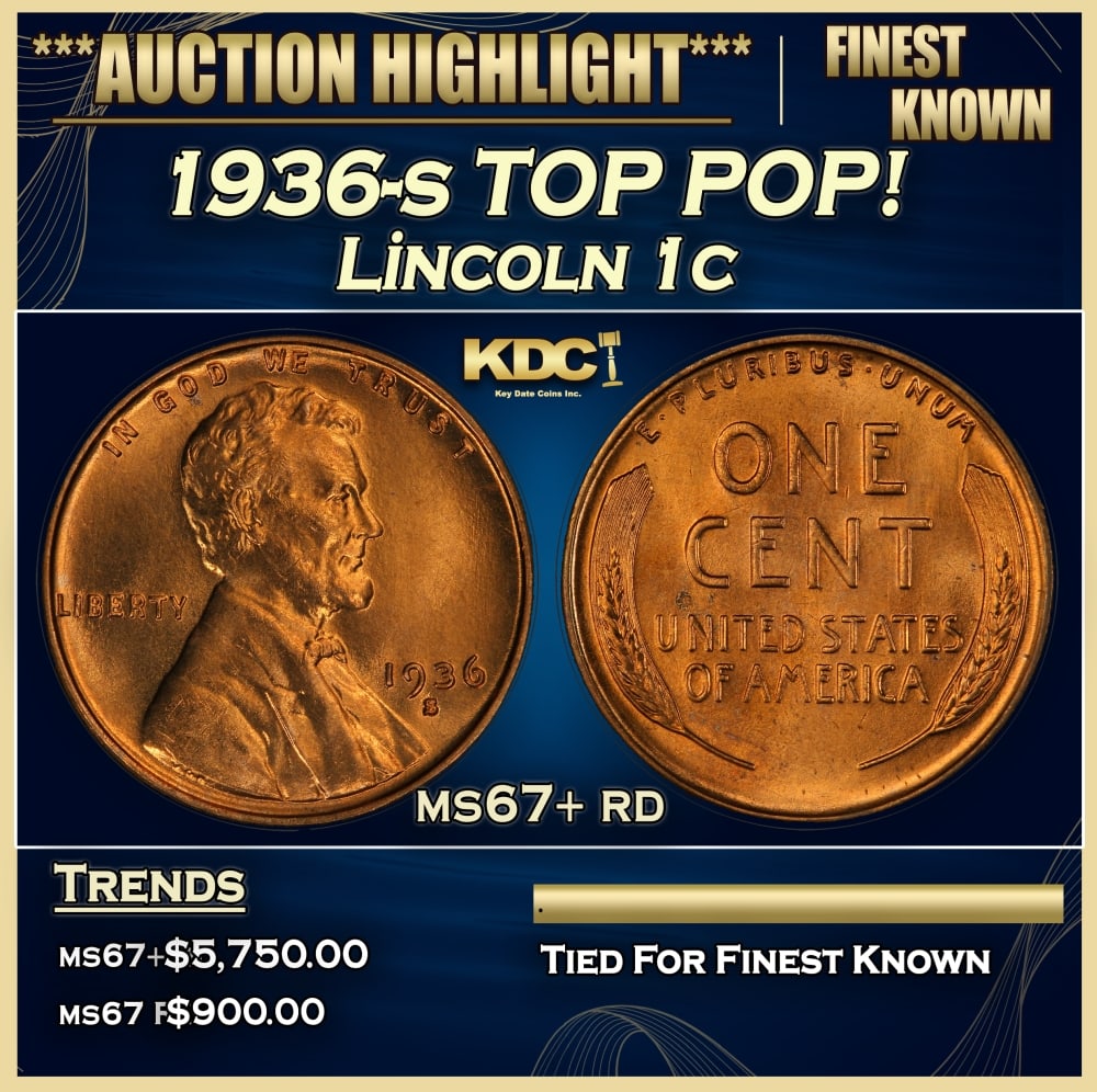 1936-s Lincoln Cent TOP POP! 1c ms67+ rd SEGS: 1936-s TOP POP! Lincoln Cent 1c ms67+ rd SEGS. 0