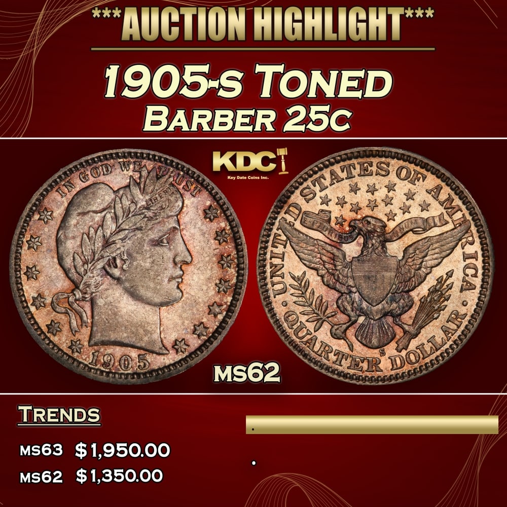 1905-s Barber Quarter Toned 25c ms62 USCG (1 of 3)
