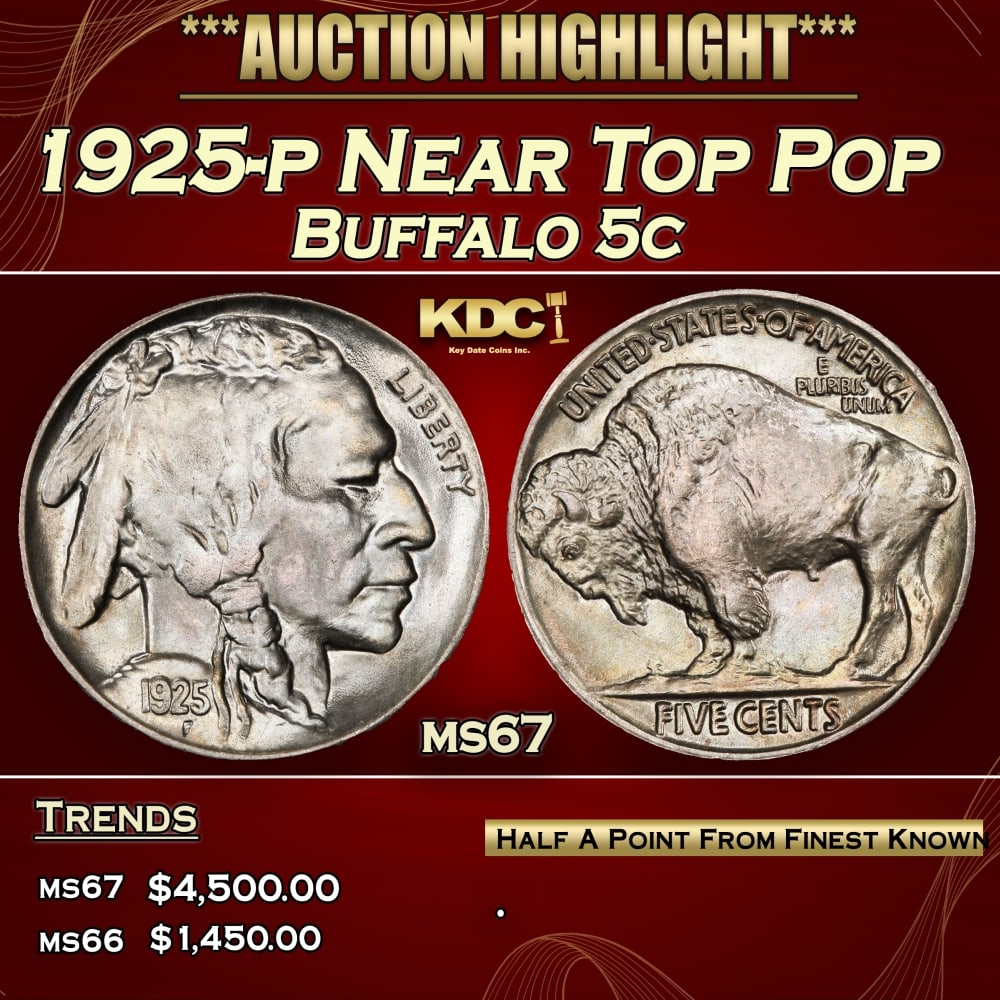 1925-p Buffalo Nickel Near Top Pop 5c ms67 SEGS (1 of 3)
