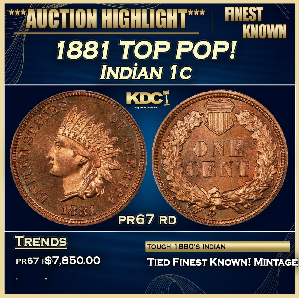 1881 Proof Indian Cent TOP POP! 1c pr67 rd SEGS: 1881 TOP POP! Indian Cent 1c pr67 rd SEGS. 0