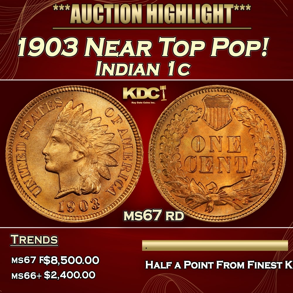 1903 Indian Cent Near Top Pop! 1c ms67 rd SEGS: 1903 Near Top Pop! Indian Cent 1c ms67 rd SEGS. 0