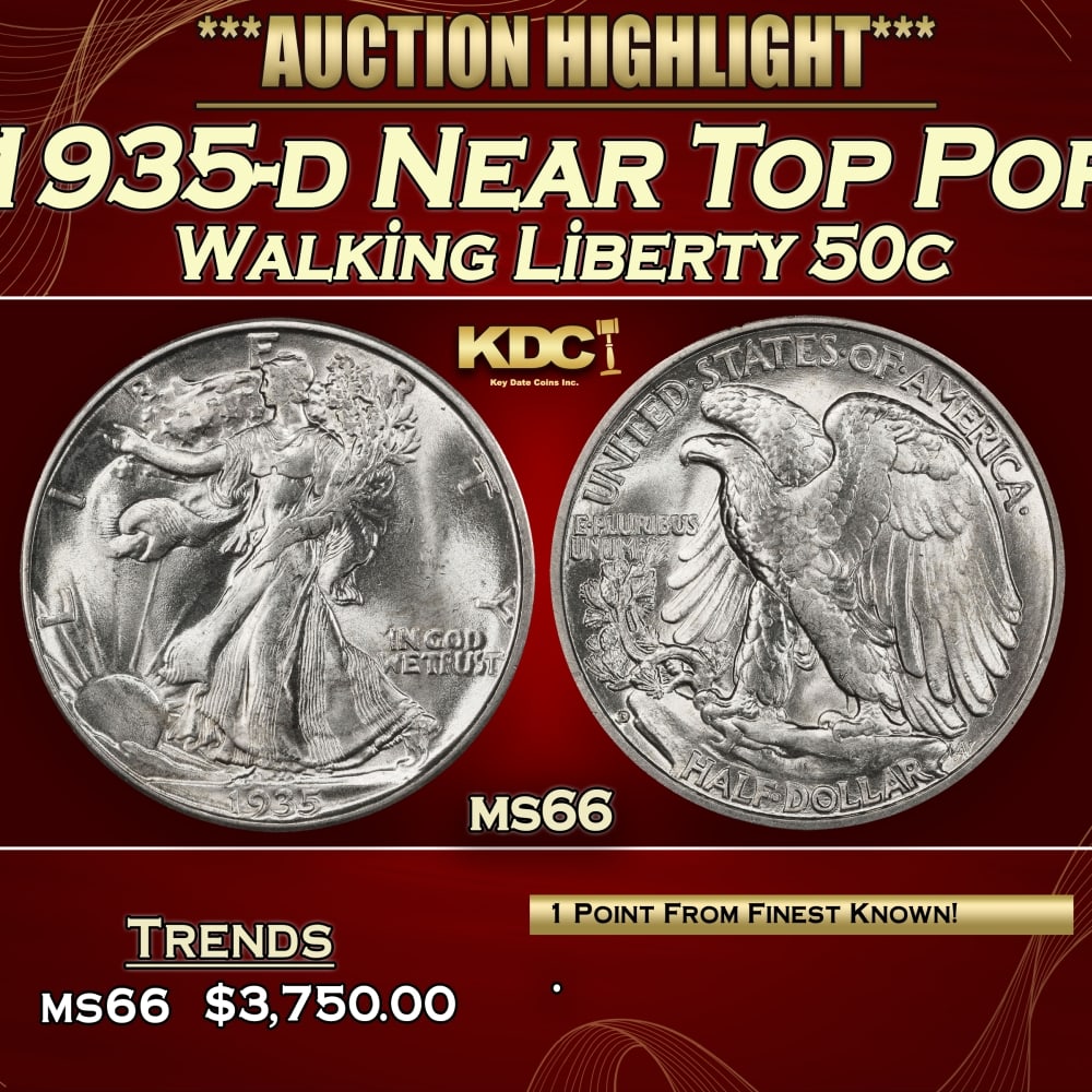1935-d Walking Liberty Half Dollar Near Top Pop 50c ms66 SEGS: 1935-d Near Top Pop Walking Liberty Half Dollar 50c ms66 SEGS. 0