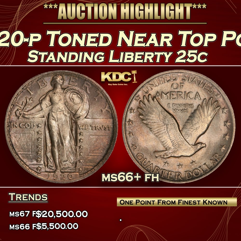 1920-p Standing Liberty Quarter Toned Near Top Pop 25c ms66+ fh SEGS: 1920-p Toned Near Top Pop Standing Liberty Quarter 25c ms66+ fh SEGS. 0