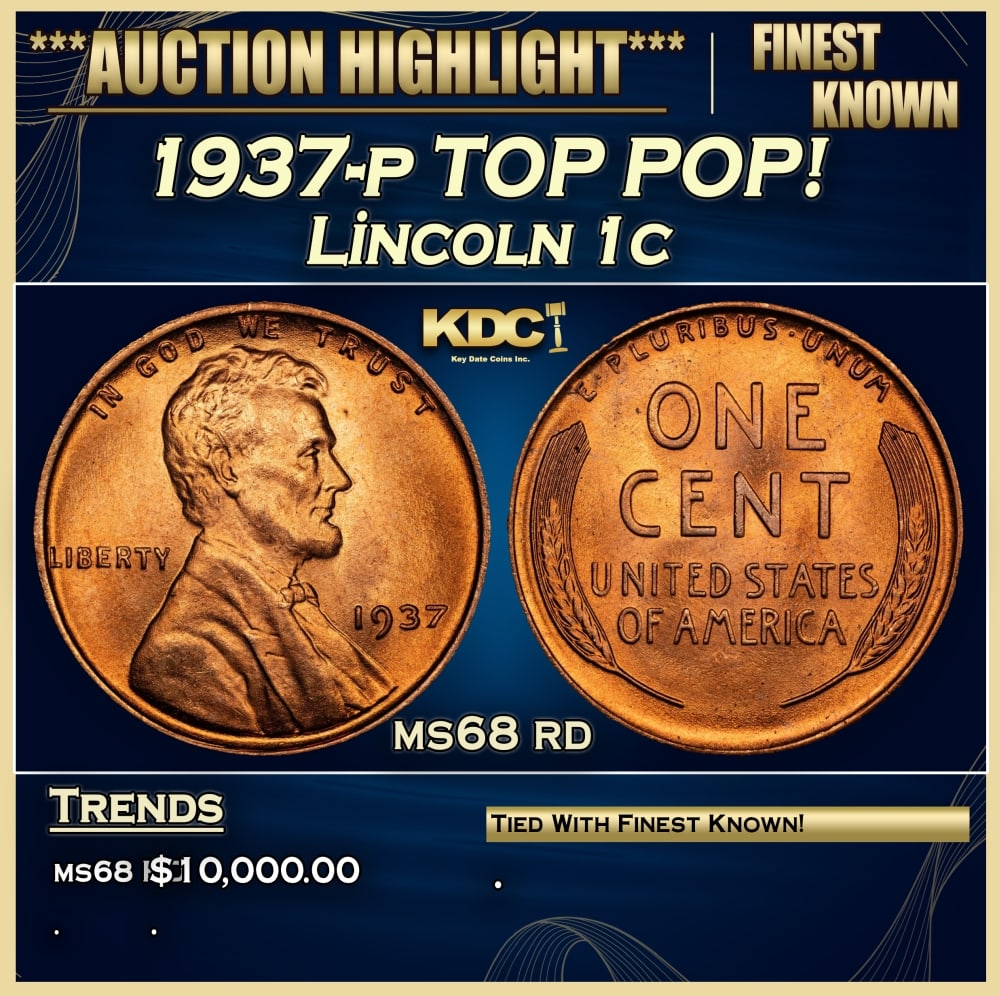 1937-p Lincoln Cent TOP POP! 1c ms68 rd SEGS: 1937-p TOP POP! Lincoln Cent 1c ms68 rd SEGS. 0