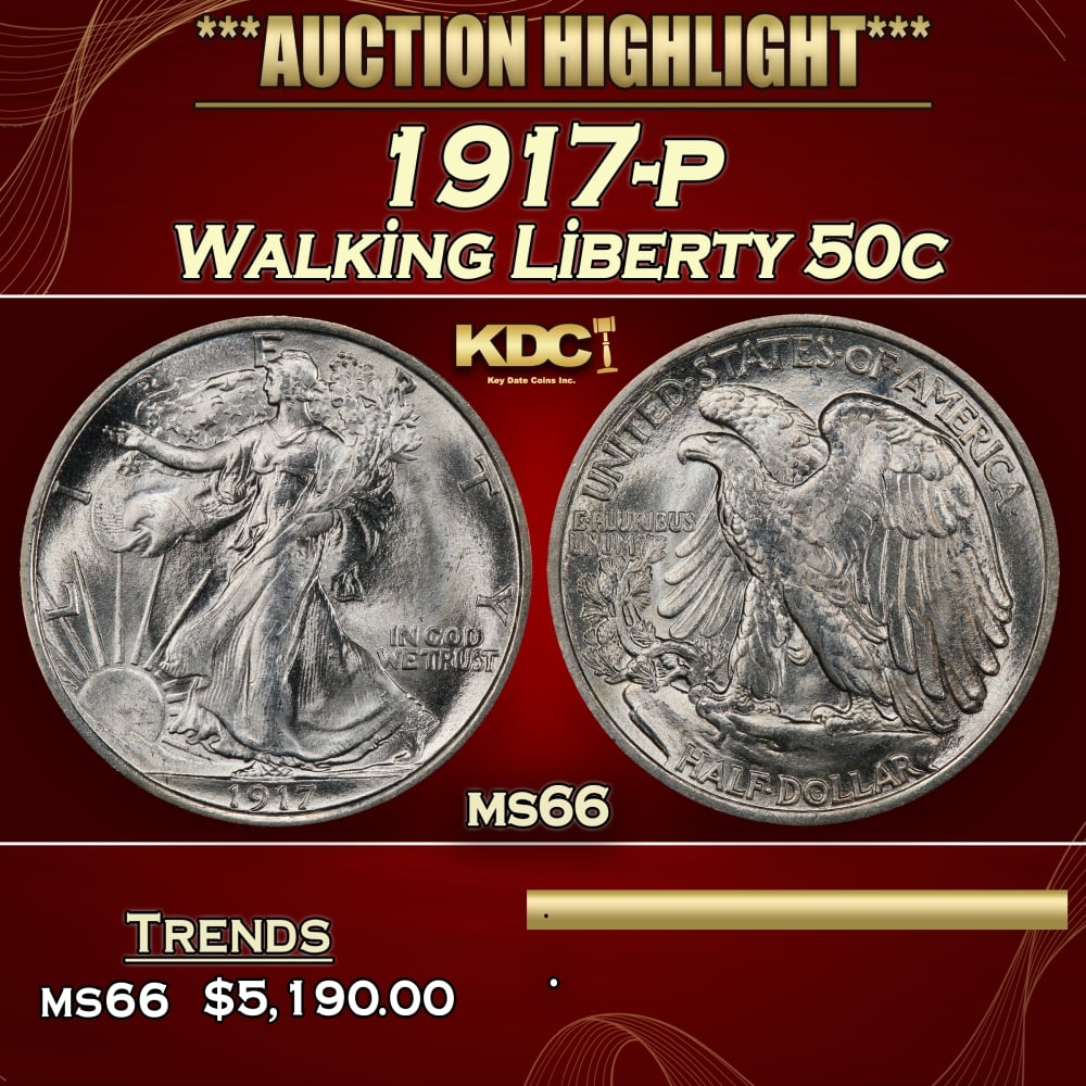 1917-p Walking Liberty Half Dollar 50c ms66 SEGS: 1917-p Walking Liberty Half Dollar 50c ms66 SEGS. 0