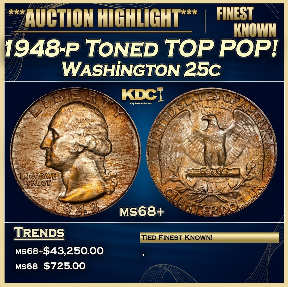 1948-p Washington Quarter Toned TOP POP! 25c ms68+ SEGS (1 of 3)