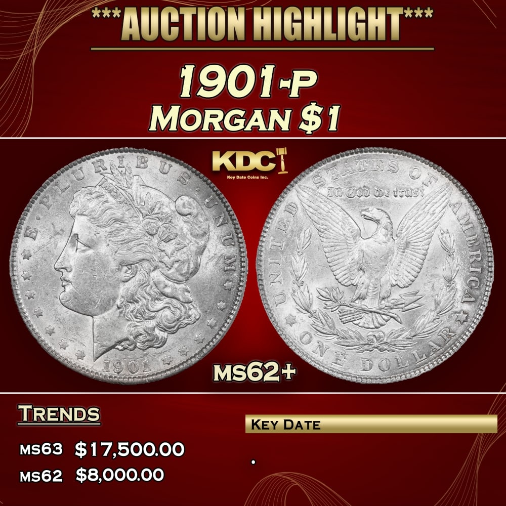 1901-p Morgan Dollar $1 ms62+ USCG: 1901-p Morgan Dollar $1 ms62+ USCG. A Key Date's Pick, Bid to Win, Don't let it get Away, you might not find its equal Coin