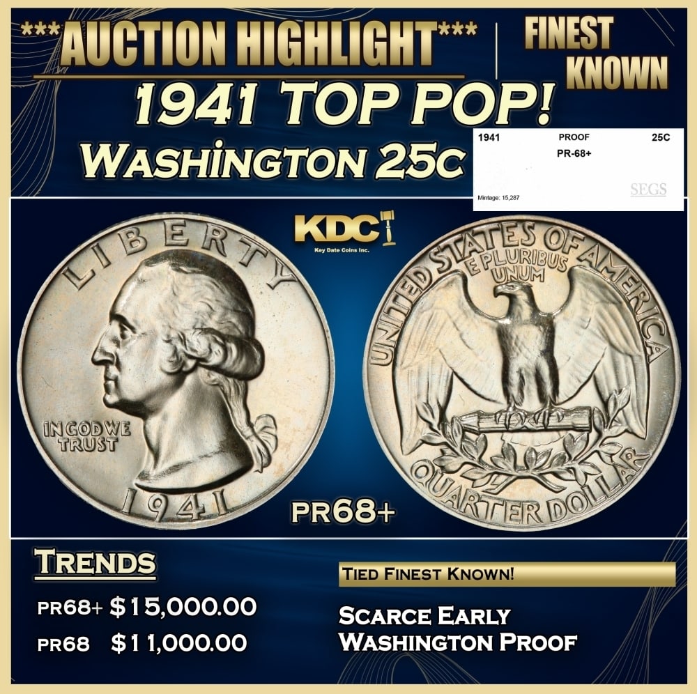 1941 Proof Washington Quarter TOP POP! 25c pr68+ SEGS (1 of 4)