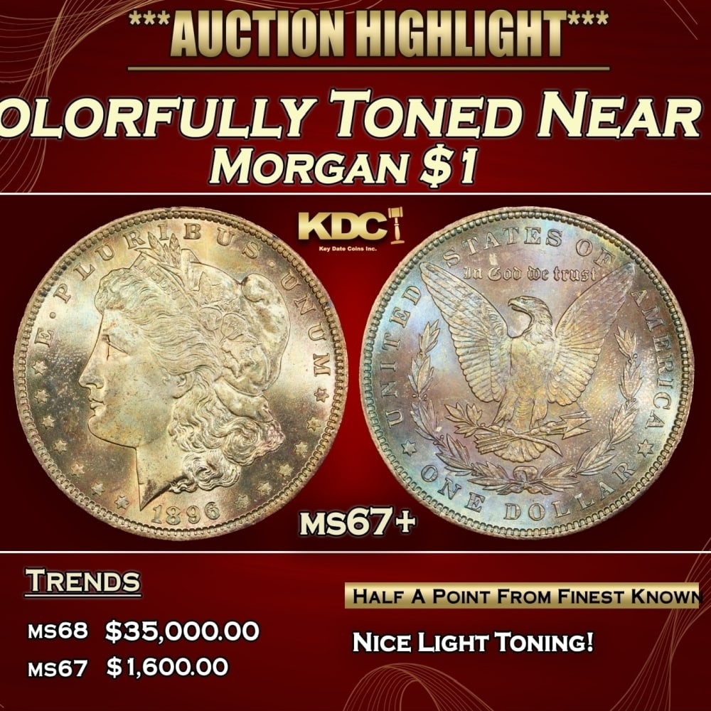 1896-p Morgan Dollar Colorfully Toned Near Top Pop $1 ms67+ SEGS (1 of 4)