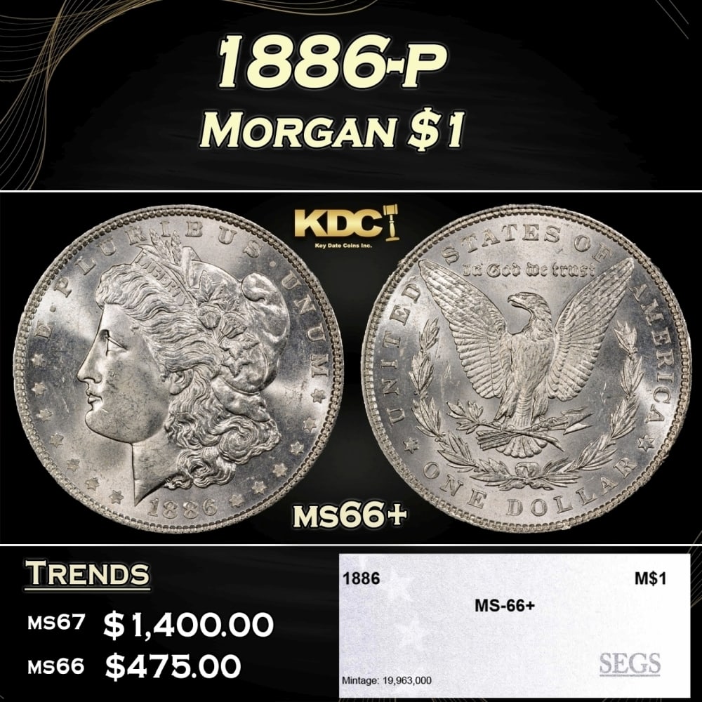 1886-p Morgan Dollar $1 ms66+ SEGS: 1886-p Morgan Dollar $1 ms66+ SEGS. 0