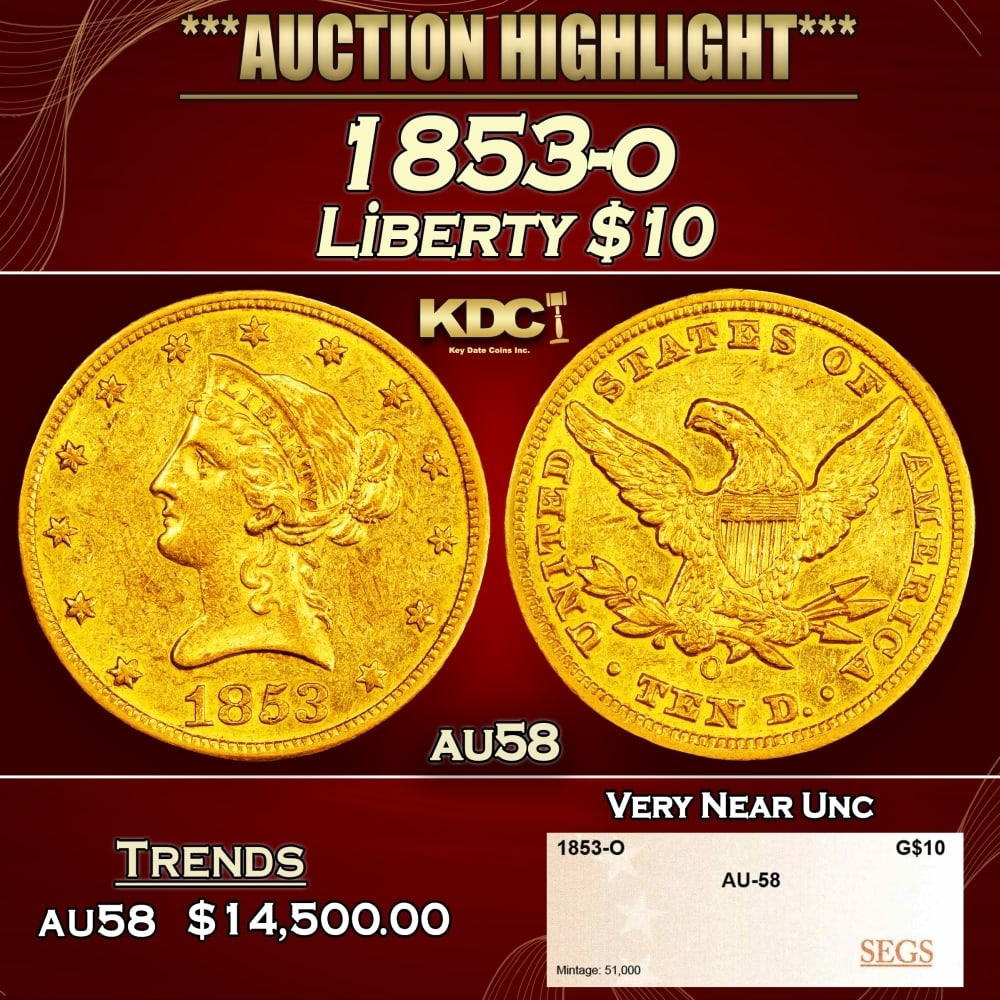 1853-o Gold Liberty Eagle $10 au58 SEGS (1 of 4)
