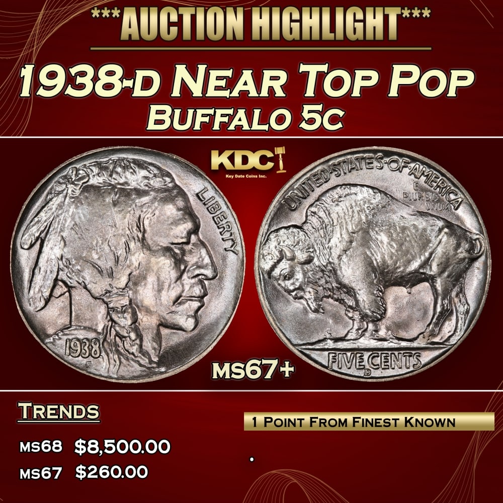 1938-d Buffalo Nickel Near Top Pop 5c ms67+ SEGS (1 of 3)