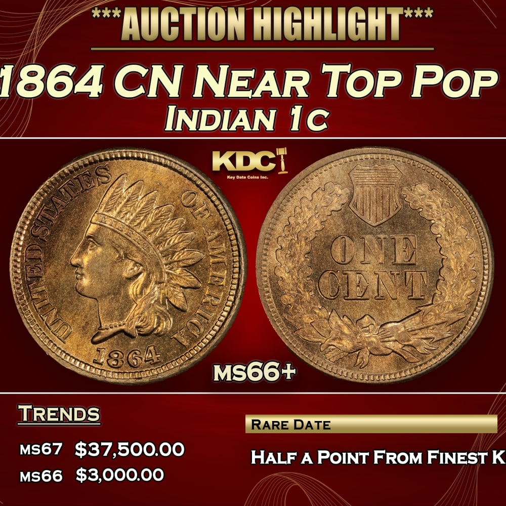 1864 CN Indian Cent Near Top Pop 1c ms66+ SEGS: 1864 CN Near Top Pop Indian Cent 1c ms66+ SEGS. 0