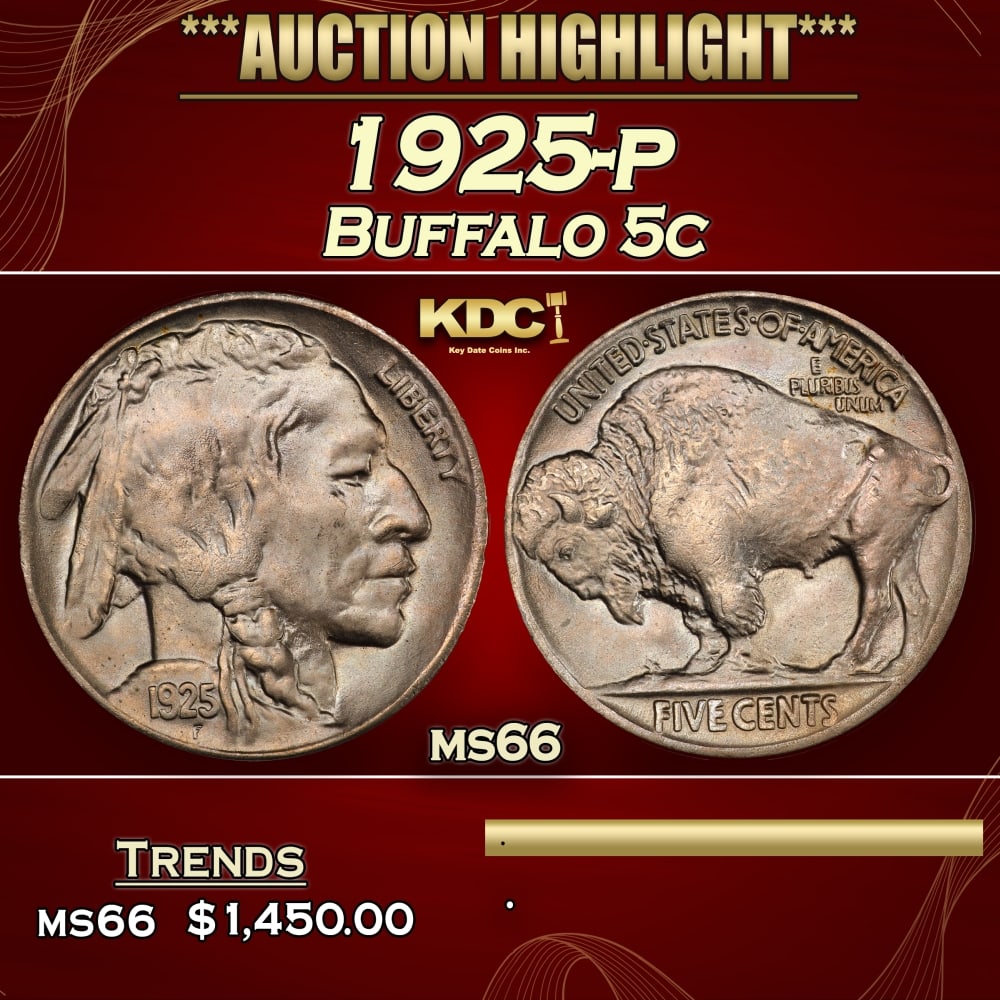 1925-p Buffalo Nickel 5c ms66 SEGS (1 of 4)