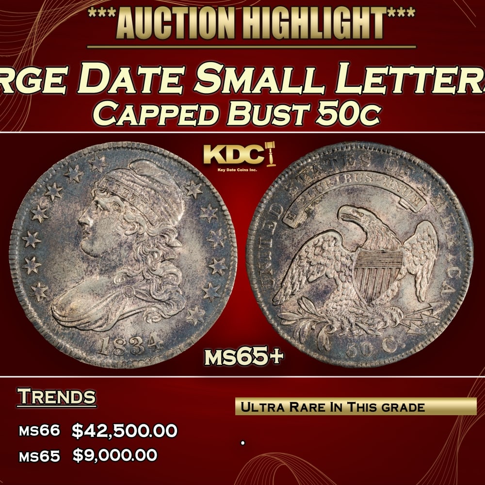 1834 Large Date Small Letters Capped Bust Half Dollar Toned 50c ms65+ SEGS: 1834 Large Date Small Letters Toned Capped Bust Half Dollar 50c ms65+ SEGS. 0
