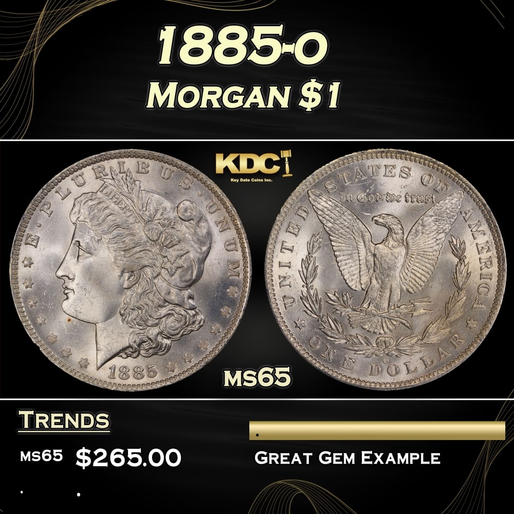 1885-o Morgan Dollar $1 Grades ms65: 1885-o Morgan Dollar $1 Grades ms65. 0