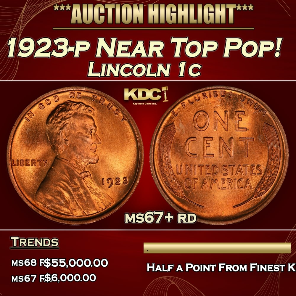 1923-p Lincoln Cent Near Top Pop! 1c ms67+ rd SEGS: 1923-p Near Top Pop! Lincoln Cent 1c ms67+ rd SEGS. 0