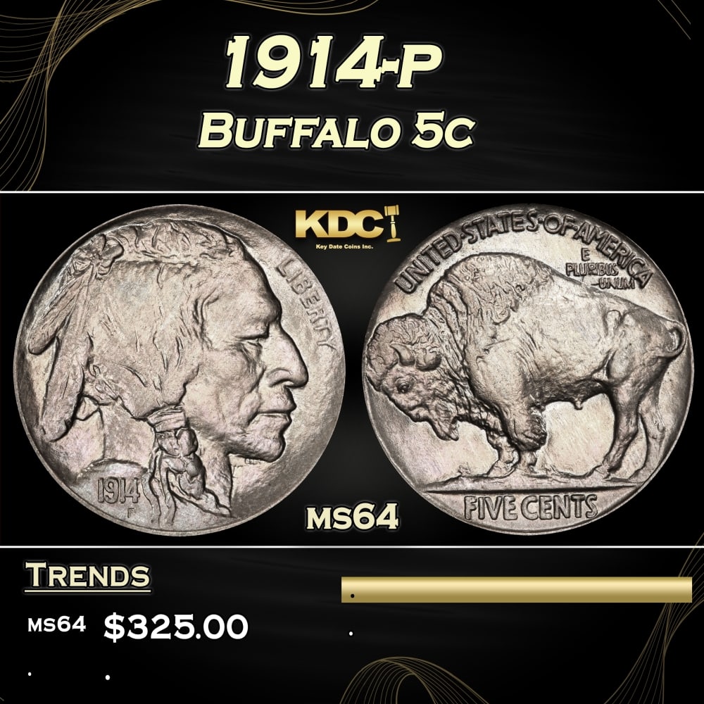 1914-p Buffalo Nickel 5c Grades ms64 (1 of 3)