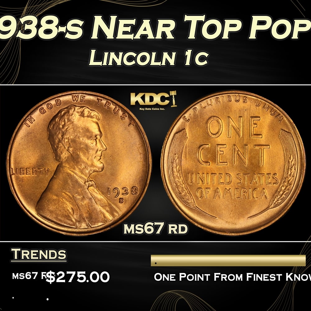 1938-s Lincoln Cent Near Top Pop 1c ms67 rd SEGS: 1938-s Near Top Pop Lincoln Cent 1c ms67 rd SEGS. 0