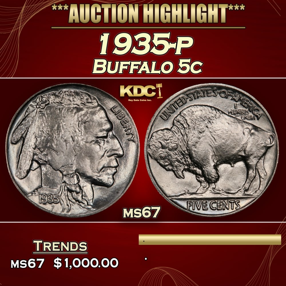 1935-p Buffalo Nickel 5c ms67 SEGS: 1935-p Buffalo Nickel 5c ms67 SEGS.