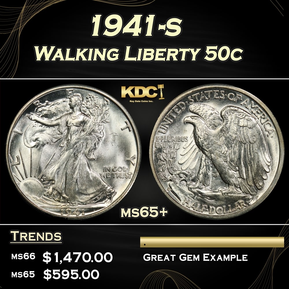 1941-s Walking Liberty Half Dollar 50c Grades ms65+ (1 of 3)