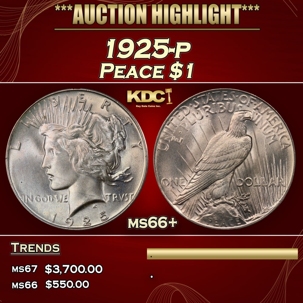 1925-p Peace Dollar $1 ms66+ SEGS: 1925-p Peace Dollar $1 ms66+ SEGS. 0