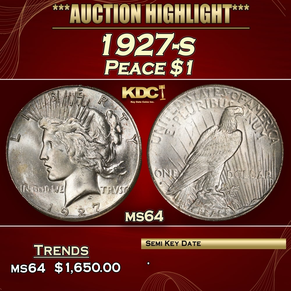 1927-s Peace Dollar $1 ms64 SEGS: 1927-s Peace Dollar $1 ms64 SEGS. 0