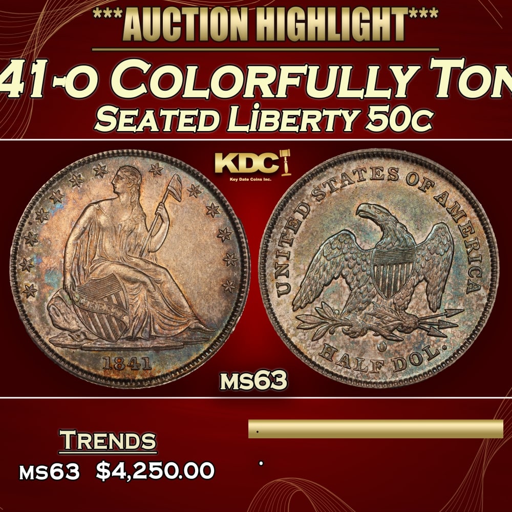 1841-o Seated Half Dollar Colorfully Toned 50c ms63 USCG (1 of 3)