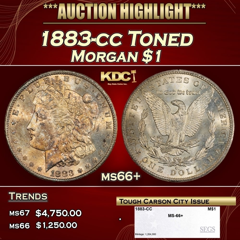 1883-cc Morgan Dollar Toned $1 ms66+ SEGS: 1883-cc Toned Morgan Dollar $1 ms66+ SEGS. 0