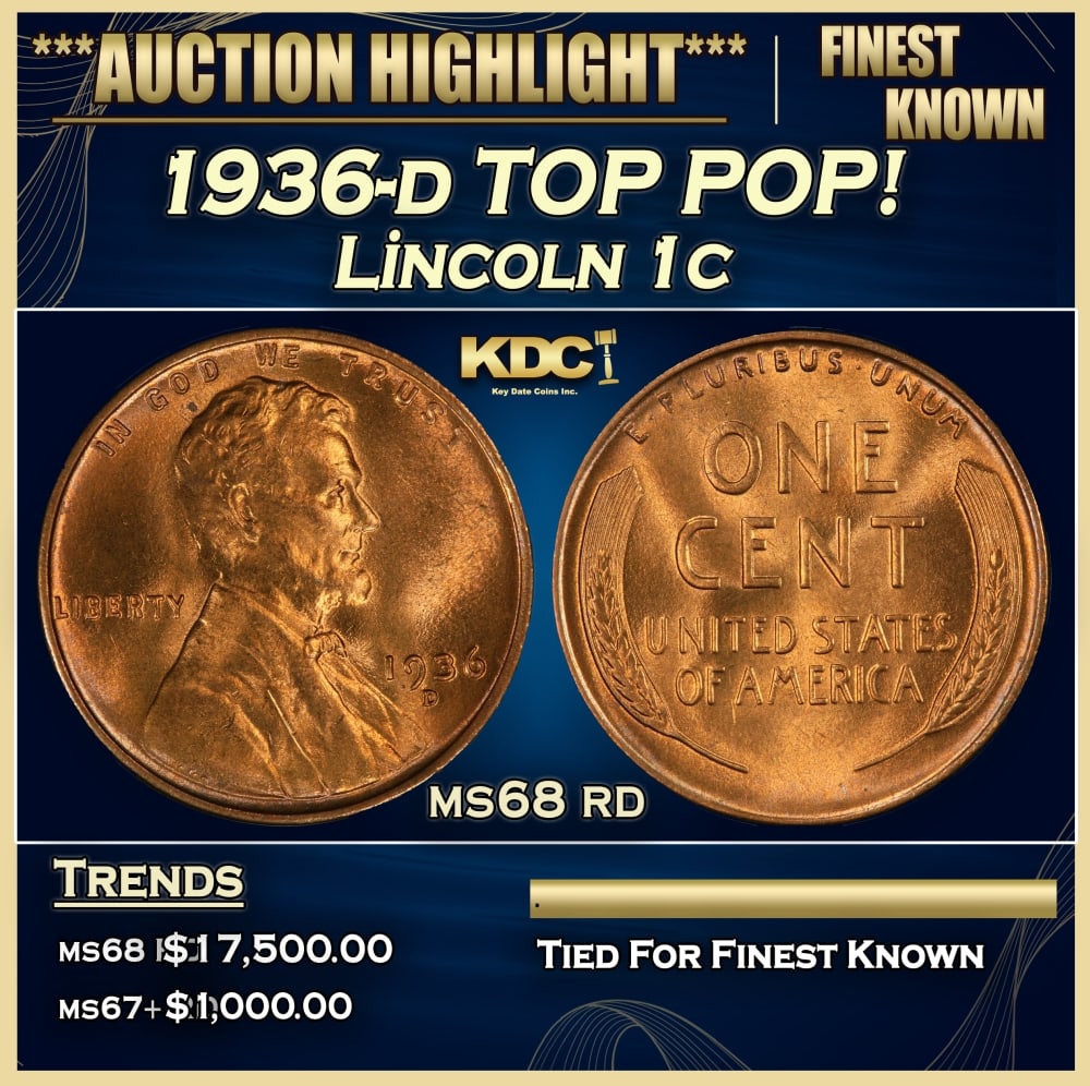 1936-d Lincoln Cent TOP POP! 1c ms68 rd SEGS: 1936-d TOP POP! Lincoln Cent 1c ms68 rd SEGS. A Key Date's Pick, Bid to Win, Don't let it get Away, you might not find its equal Coin. I give this coin my highest recommendation