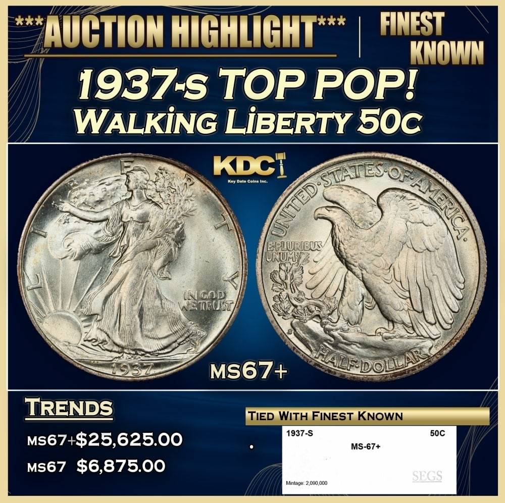 1929-s Walking Liberty Half Dollar Near Top Pop 50c ms66+ SEGS (1 of 4)