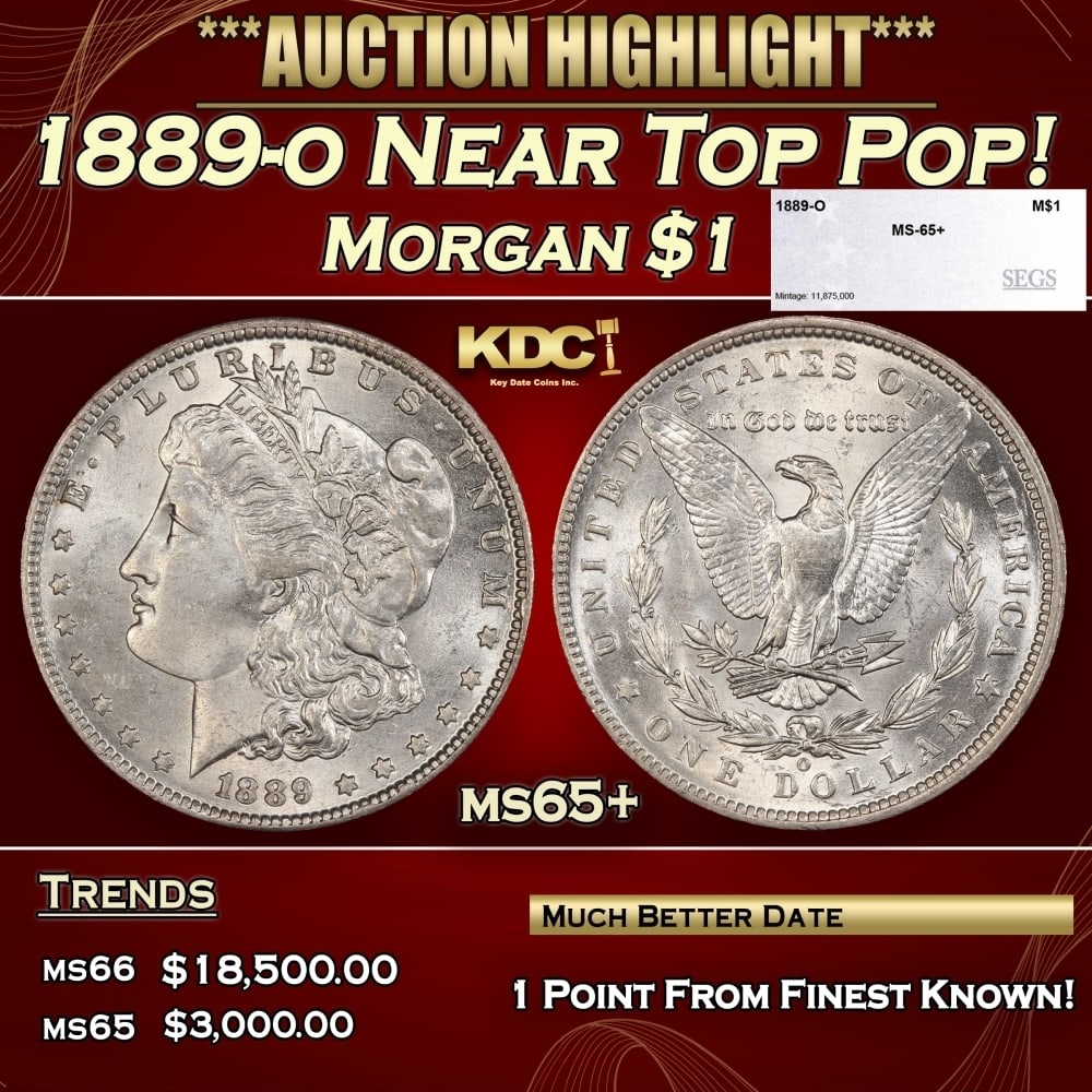 1889-o Morgan Dollar Near Top Pop! $1 ms65+ SEGS: 1889-o Near Top Pop! Morgan Dollar $1 ms65+ SEGS. 0