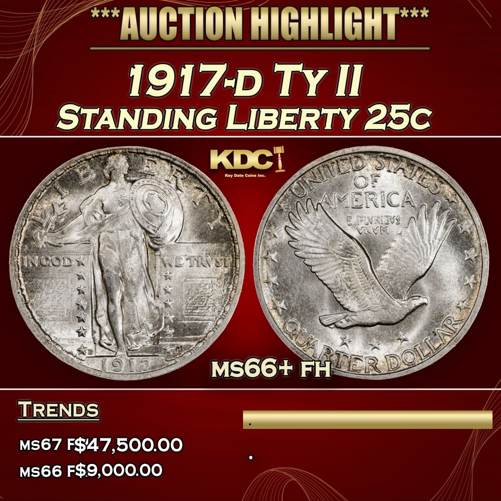 1917-d Ty II Standing Liberty Quarter 25c ms66+ fh SEGS (1 of 3)