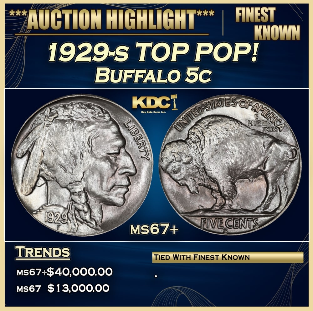 1929-s Buffalo Nickel TOP POP! 5c ms67+ SEGS: 1929-s TOP POP! Buffalo Nickel 5c ms67+ SEGS. 0