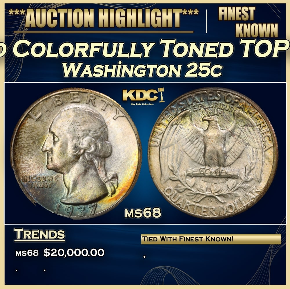 1937-d Washington Quarter Colorfully Toned TOP POP! 25c ms68 SEGS (1 of 3)