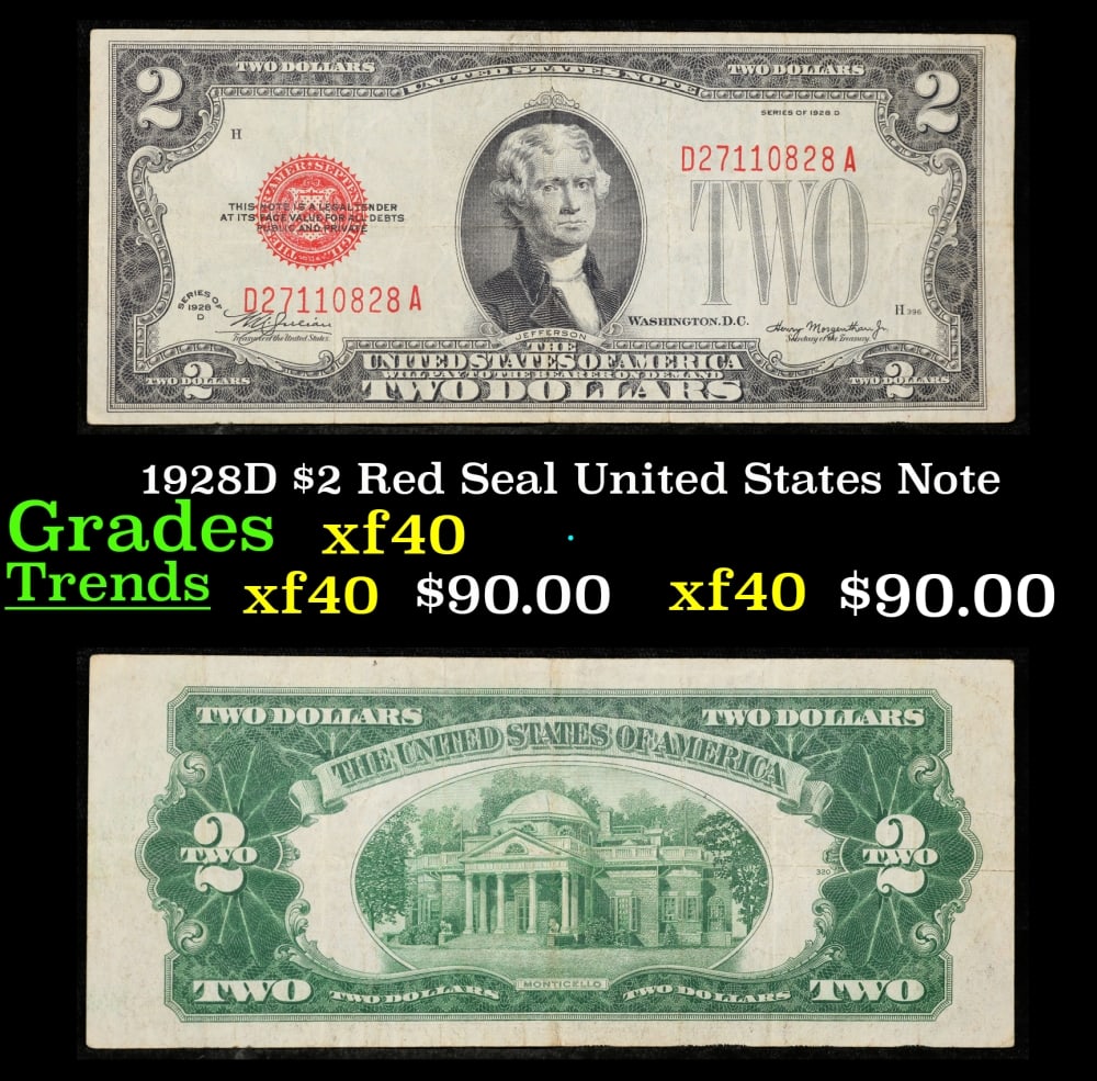 1928D $2 Red Seal United States Note Grades xf: 1928D $2 Red Seal United States Note Grades xf. FR-1505 Two dollar bills from the series of 1928 are called 1928 $2 legal tenders. All legal tenders have a red seal. 1928 was also the first year that 
